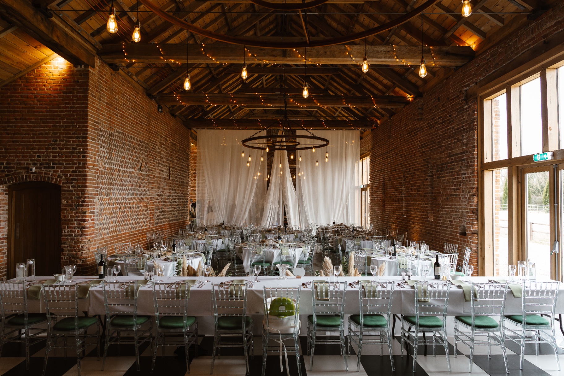 Wedding breakfast table set for a barn wedding in Norfolk
