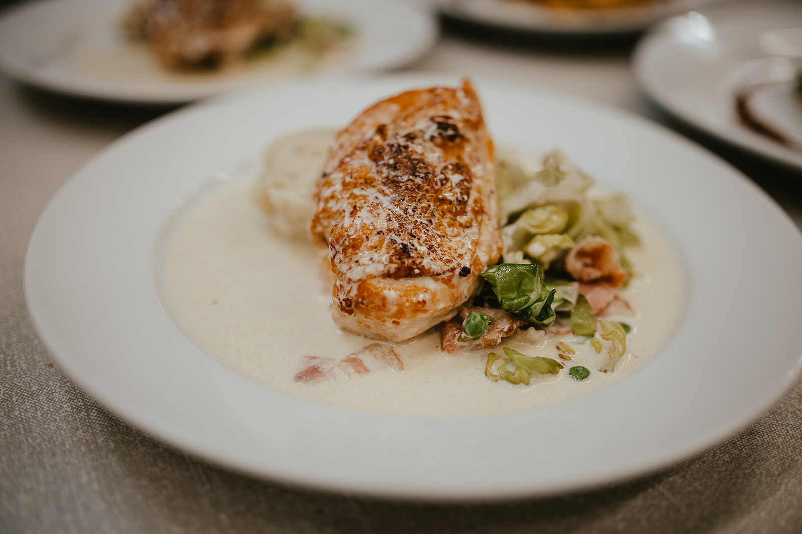 Plated courses ready for service at a corporate event